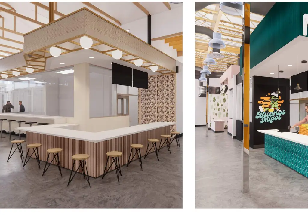 Rodeo 72 tenant design studies showing varied storefront, counter, material, and lighting concepts