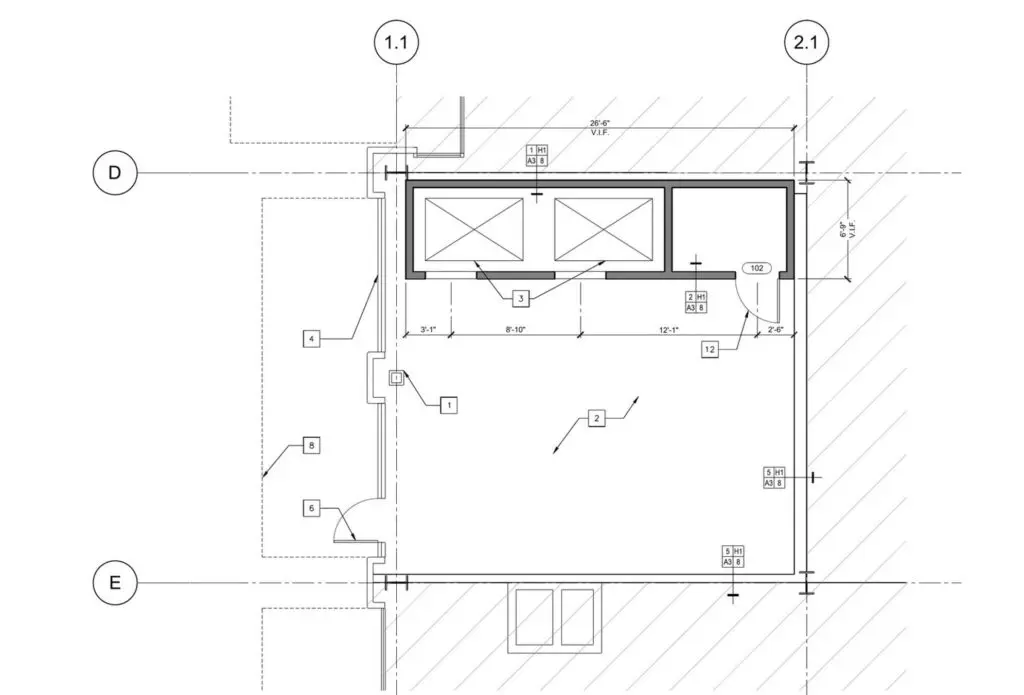 Street-level reflected ceiling plan for the Pioneer Place elevator and lobby work