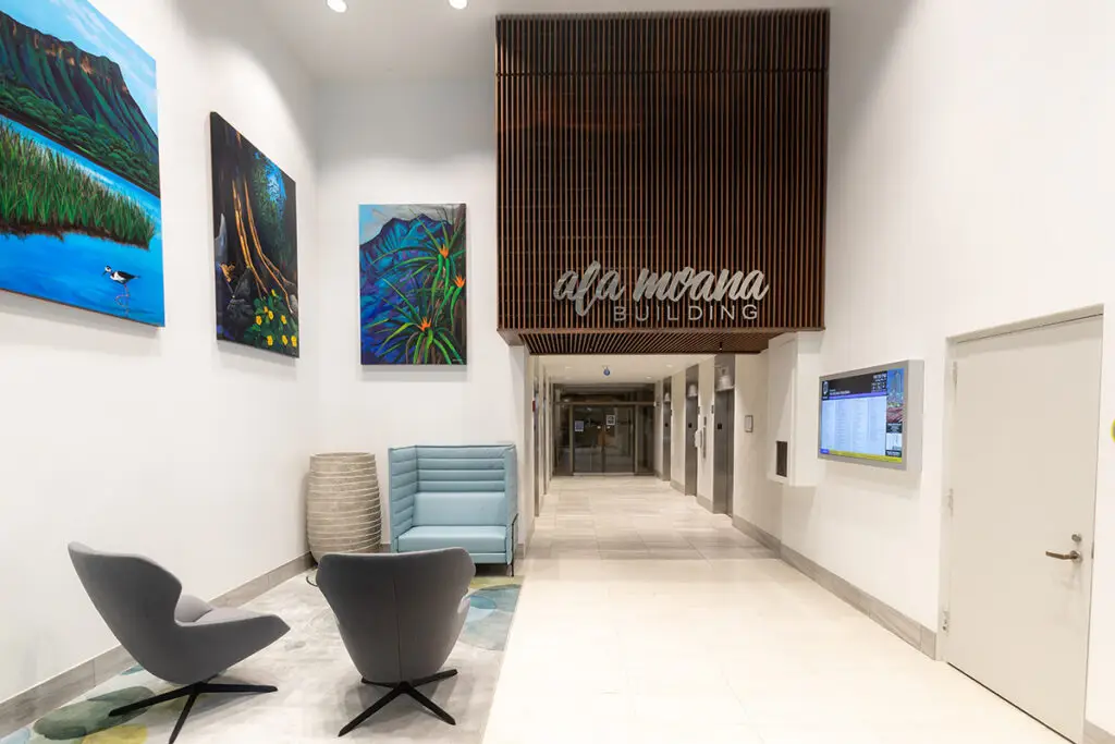 Ala Moana Building lobby and wayfinding design in Honolulu, Hawaii