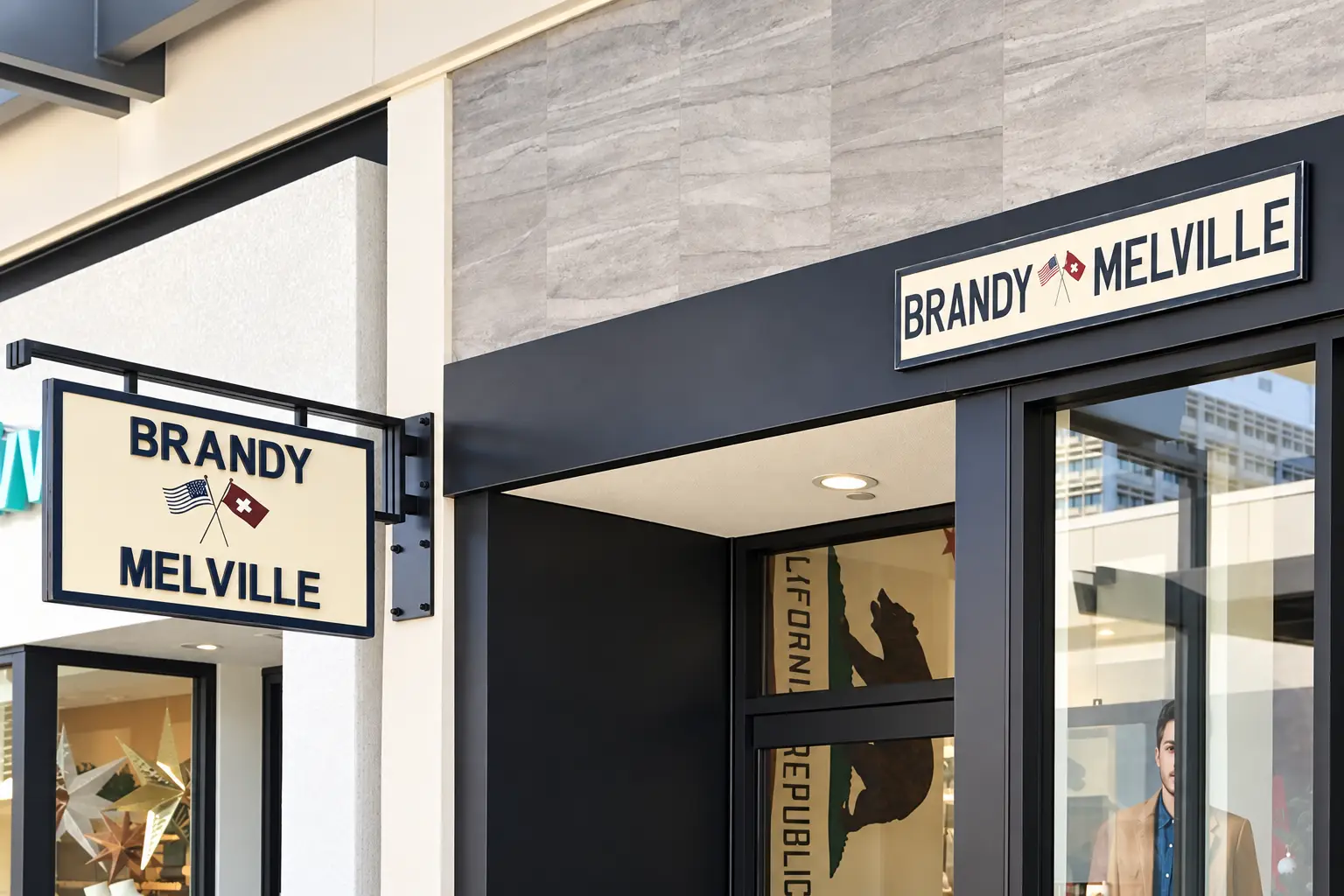 Brandy Melville Honolulu storefront with white metal framing and full-height glass