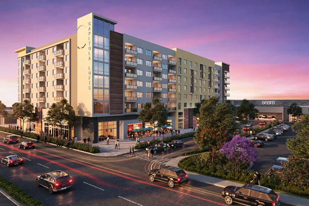 Conceptual design study for Capitola Lofts exploring a mixed-use combination of residential and ground-floor commercial space.
