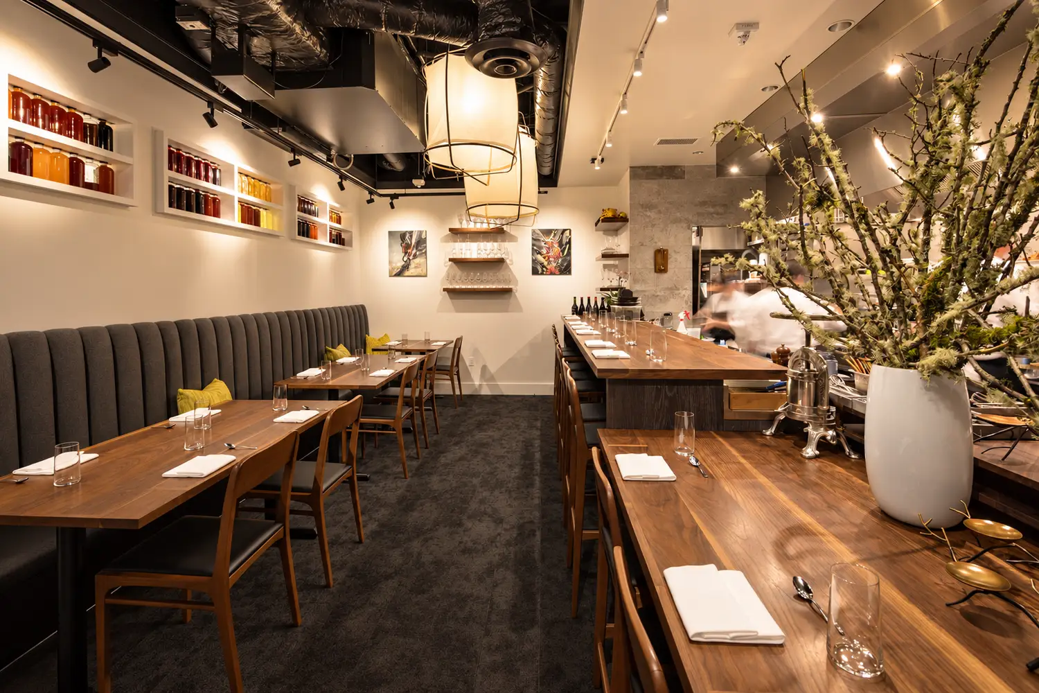 Dialogue restaurant in Santa Monica with intimate counter seating and open kitchen, architecture by Architecture Design Collaborative