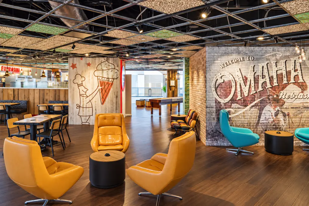 Flagship Commons Lounge at Westroads Mall in Omaha with custom seating, lighting, and gathering areas