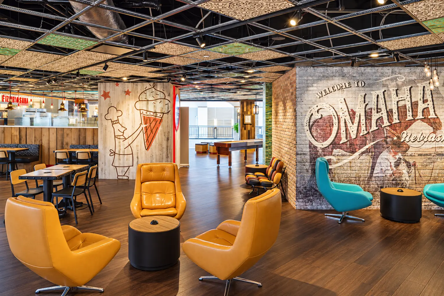 Flagship Commons Lounge at Westroads Mall in Omaha with custom seating, lighting, and gathering areas