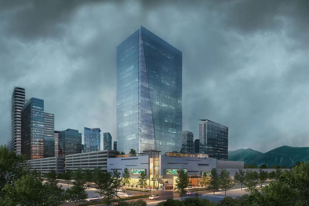 Conceptual rendering of a medical office tower in Honolulu with rooftop and outdoor amenities designed by Architecture Design Collaborative.