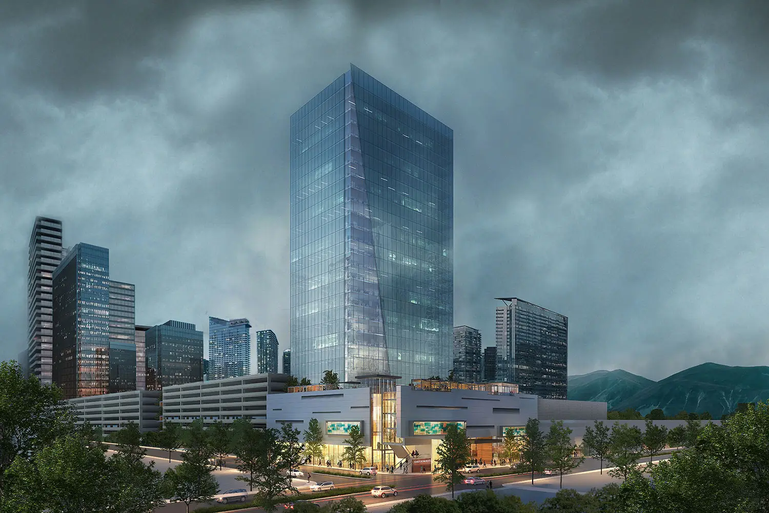 Conceptual rendering of a medical office tower in Honolulu with rooftop and outdoor amenities designed by Architecture Design Collaborative.