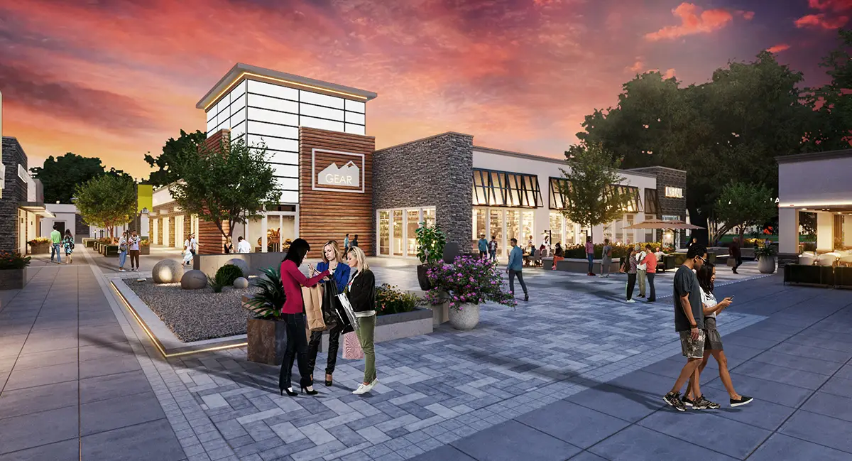 Mixed-use redevelopment concept for Magic Valley Mall in Twin Falls with outdoor retail and residential designed by Architecture Design Collaborative