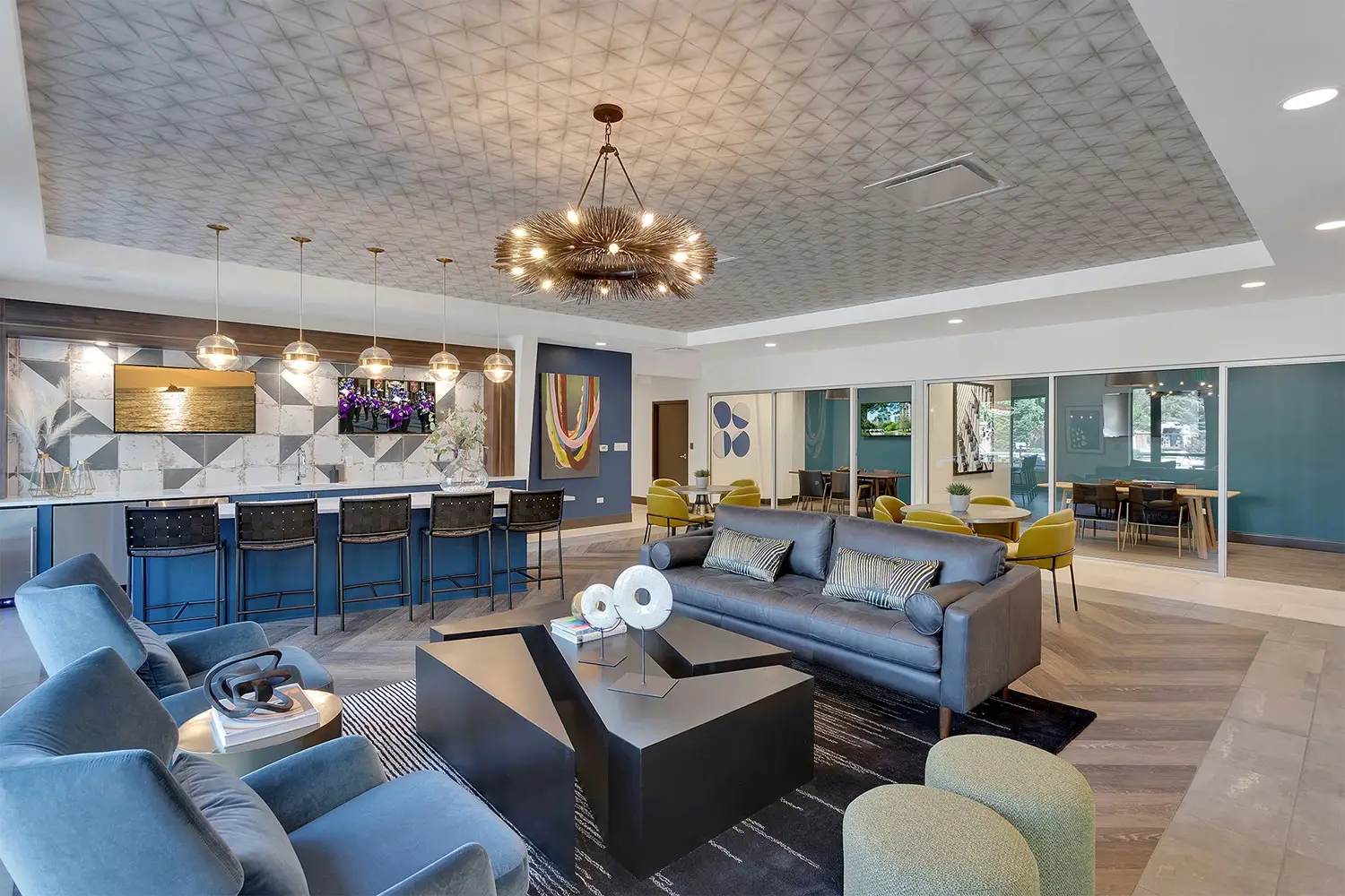 Renovated resident amenity space at RedPeak Colorado Station apartments in Denver, designed by Architecture Design Collaborative
