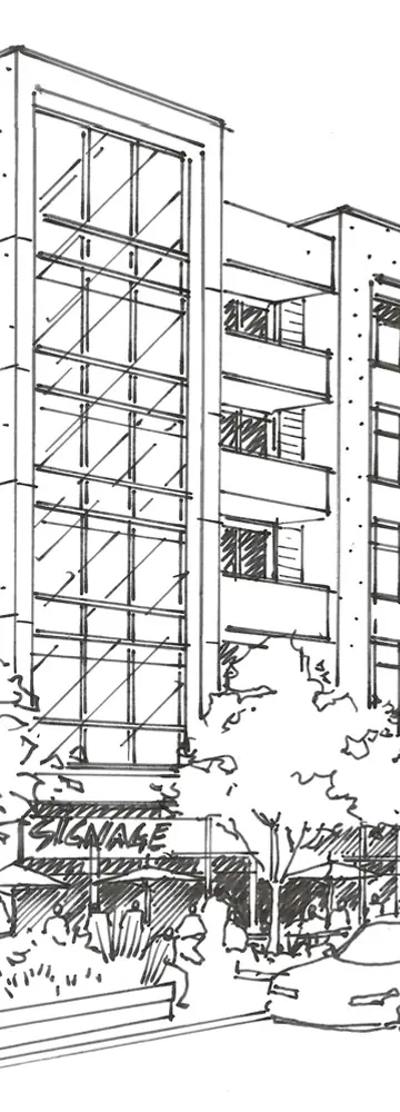 Hand-drawn architectural sketch exploring early design ideas