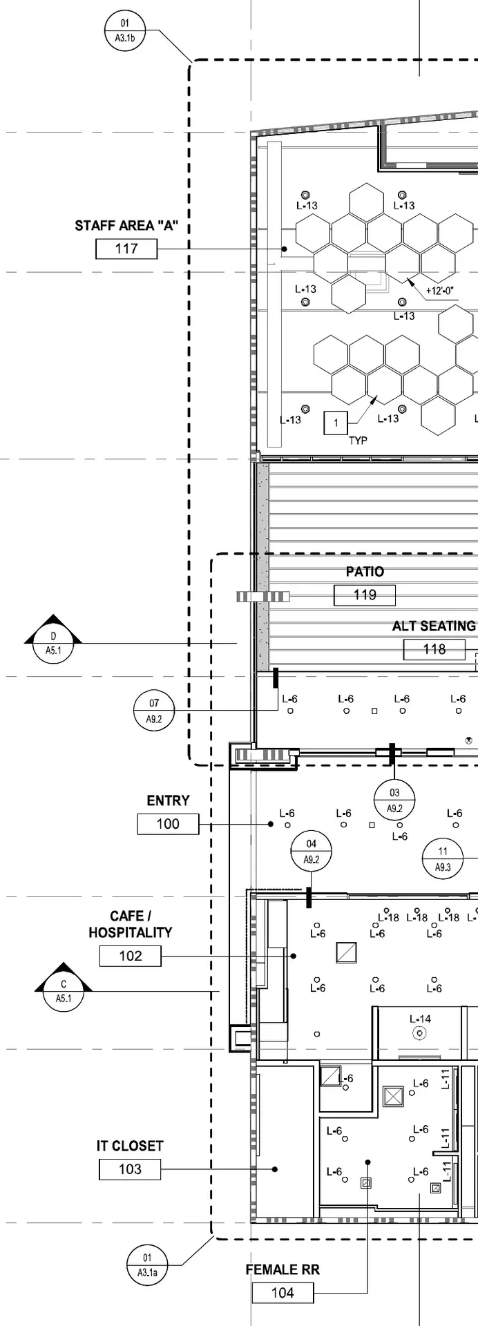 Architectural construction drawing showing technical project documentation