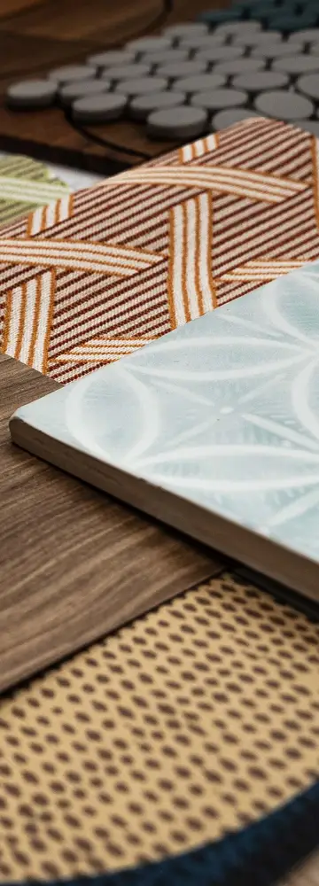 Interior design materials, finishes, and FF&E selected for a project