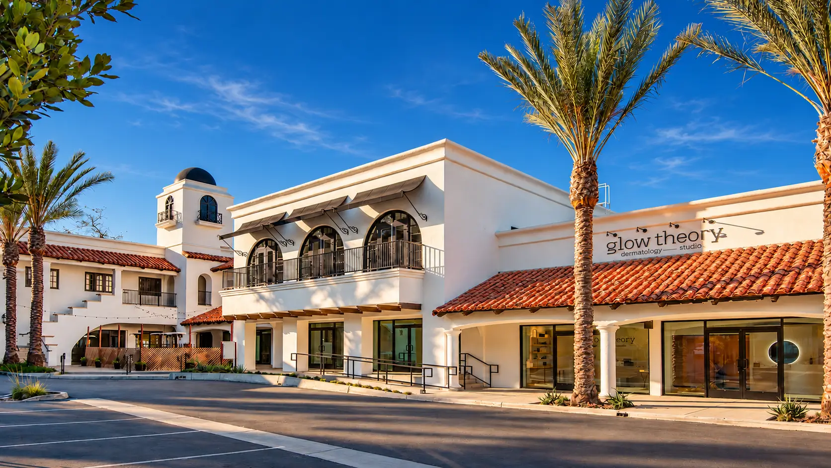 The Beacon in Carlsbad, California, featuring renovated Spanish-style retail architecture and storefronts