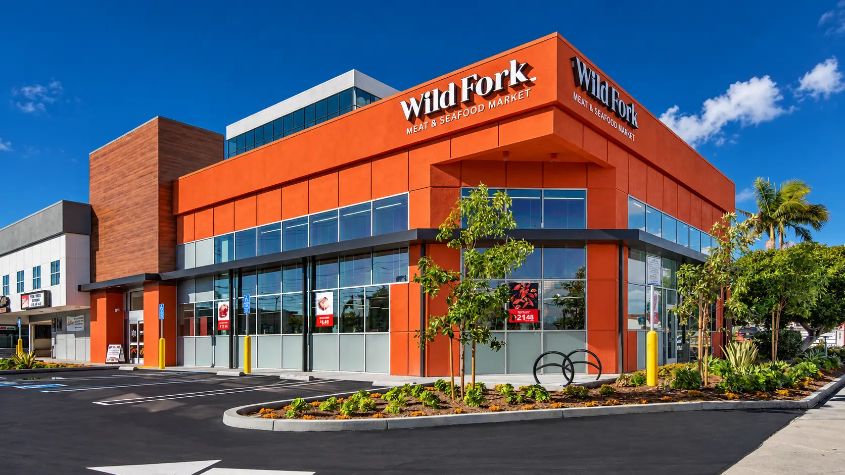 Wild Fork Meat & Seafood Market in Costa Mesa, California, with contemporary storefront architecture
